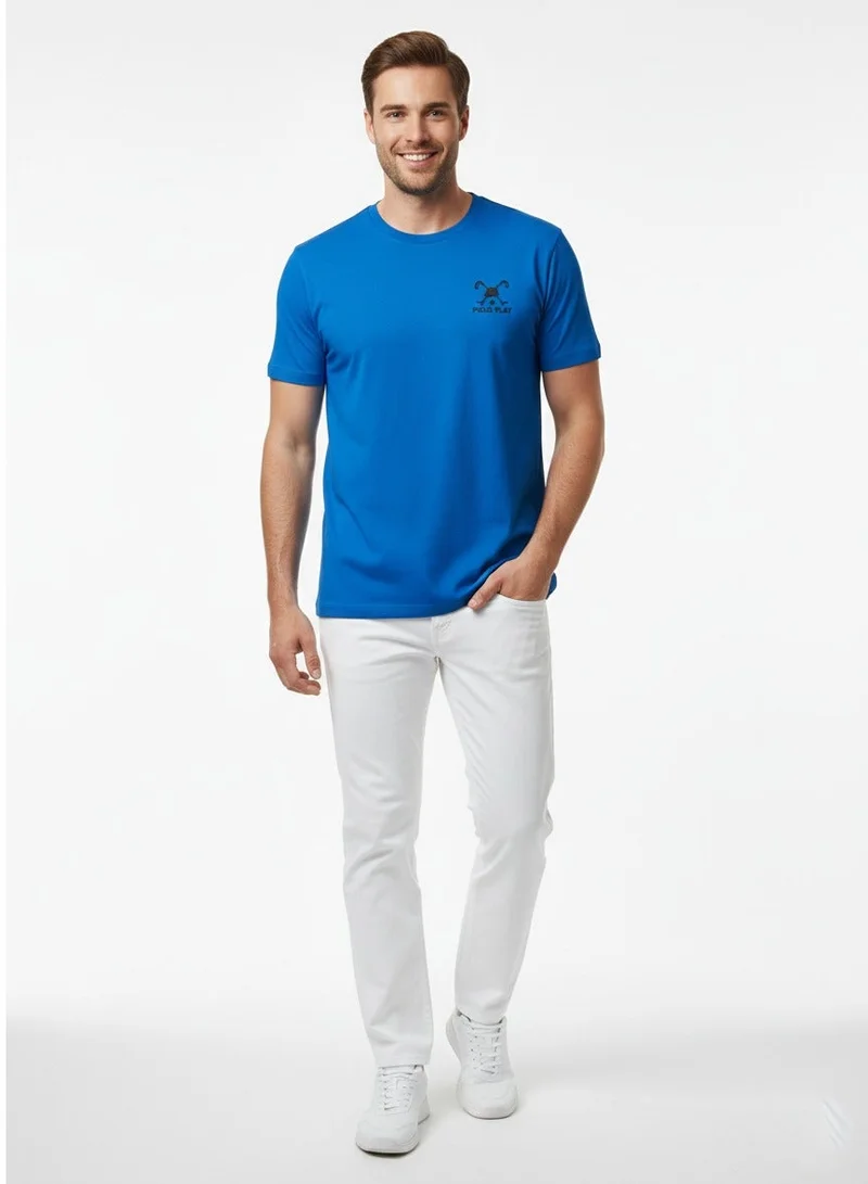 لعب البولو تيشيرت رجالي مطبوع - أزرق